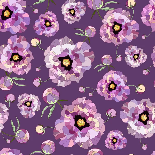 Pembe Şakayık ve Güller Arkaplanda, Kusursuz Yaz Suluboya Şablonu Çiçek açan Arkaplanda Vektör İllüzyonu