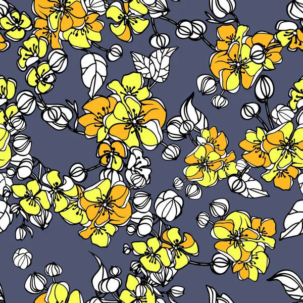 Floraler Hintergrund Mit Gelben Orangefarbenen Rosen Und Zweigen Mit Blättern — Stockvektor