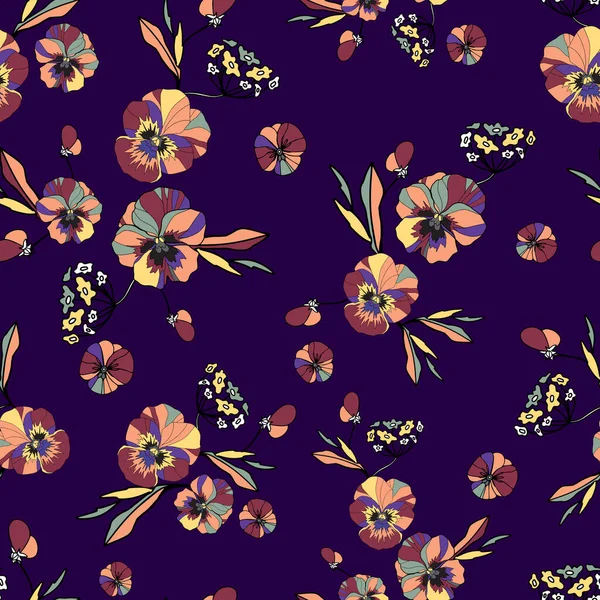 Little Floral Pattern Cute Daisy Flowers Pansies Delicate Texture Rustic — Image vectorielle