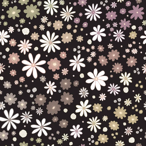 Flower Field Black Seamless Vector Pattern Repeating Dense Liberty Doodle — Image vectorielle
