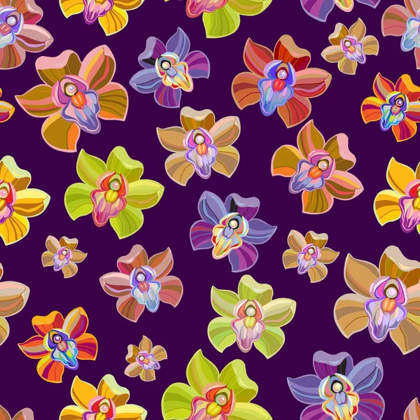 Patrón Floral Sin Costura Con Phalaenopsis Púrpura Brillante Orquídea Sobre — Vector de stock