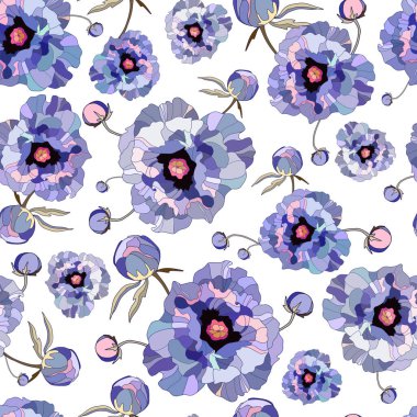 Zarif çiçek deseni. Şekillendirilmiş şakayık çiçekli kusursuz vektör baskısı. Beyaz arka planda güzel bir botanik kompozisyonu. Vahşi çiçek dokusunu çiz.