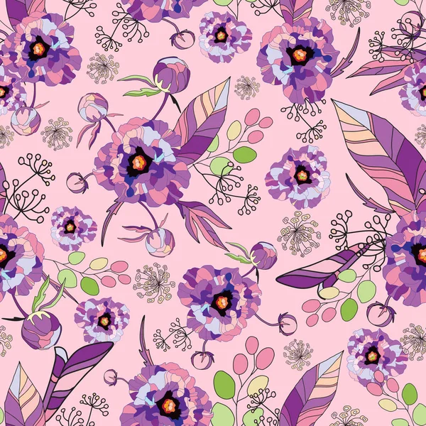 Modèle Floral Élégant Impression Vectorielle Sans Couture Avec Des Fleurs — Image vectorielle