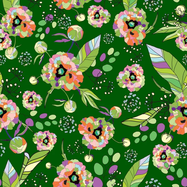 Fond Floral Vintage Élégance Motif Sans Couture Avec Pivoine Fleur — Image vectorielle