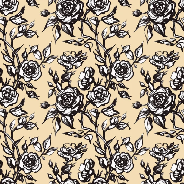 Vintage Vector Floral Seamless Pattern Victorian Style Flowers Buds Leaves — Stock vektor