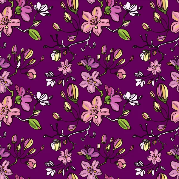 Motifs Floraux Vectoriels Sans Couture Fleurs Lis Royal Rose Sur — Image vectorielle