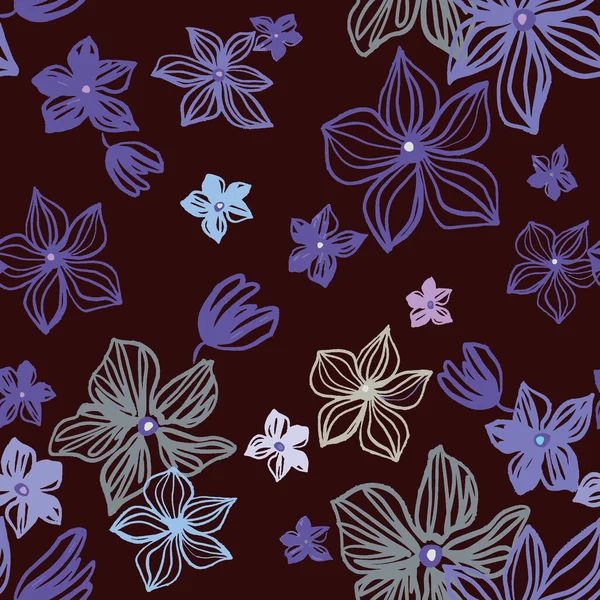 Motif Vectoriel Sans Couture Avec Dessin Violet Fleurs Roses Aquarelle — Image vectorielle