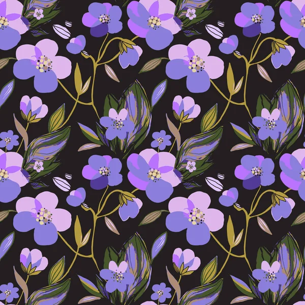 Fleurs Fleurs Pourpres Dessinées Main Motif Sans Couture Botanique Floral — Image vectorielle