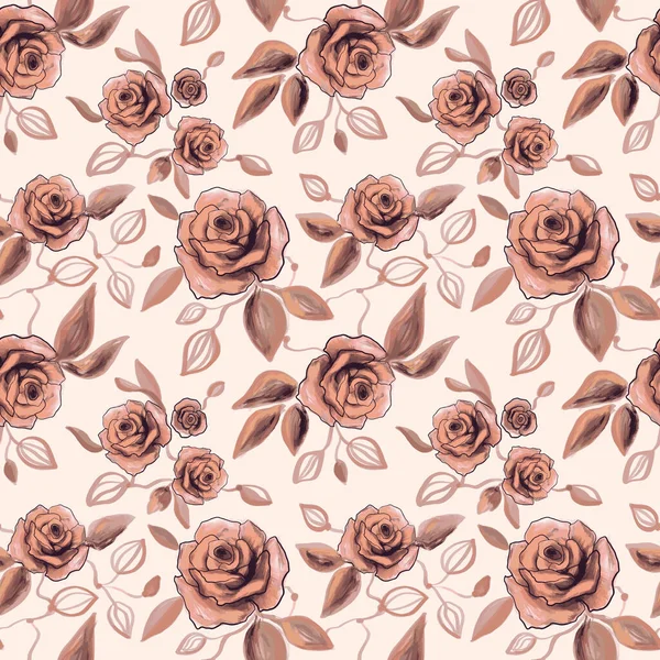 Vintage Vektor Nahtlose Muster Mit Dahlien Rosen Chrysanthemen Blumen Blättern — Stockvektor