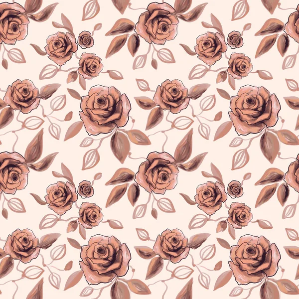 Vintage vector seamless pattern with dahlias, roses, chrysanthemums flowers, leaves. Autumn floral pattern, print. Line art drawn botanical vector illustration