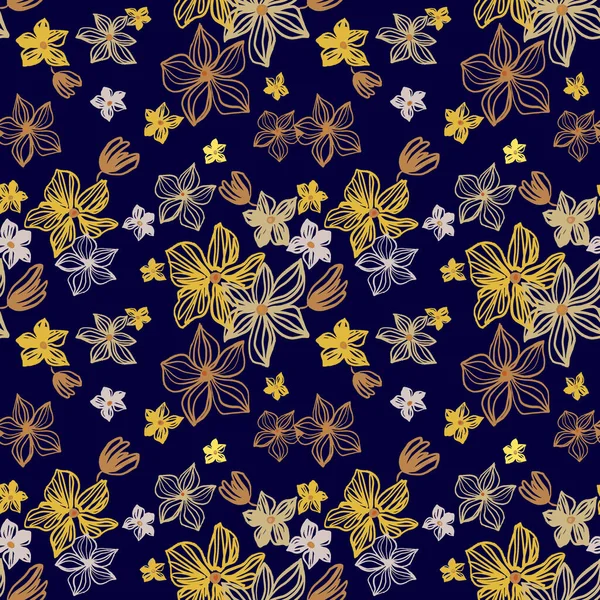 Fleurs Abstraites Vecteur Motif Sans Couture Avec Dessin Jaune Argent — Image vectorielle