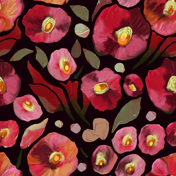 Färgglada Sömlösa Vektormönster Med Abstrakta Vilda Blommor Och Växter Färgade — Stock vektor