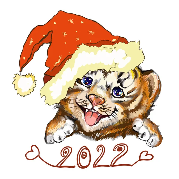 Joyeux Bébé Tigre Costume Père Noël Avait Symbole 2022 Illustration — Image vectorielle