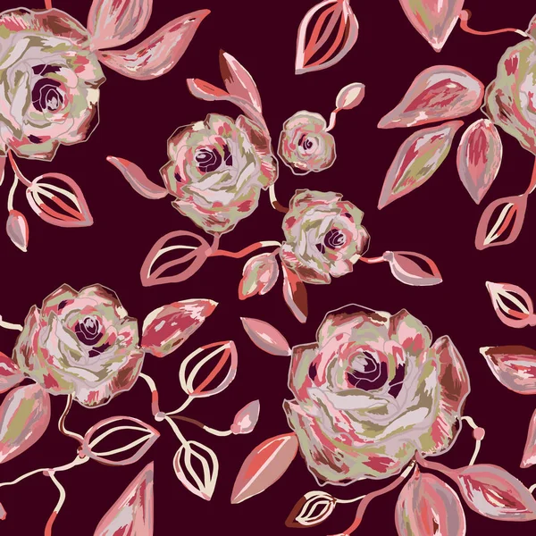 Kézzel Rajzolt Akvarell Vonal Művészet Virágos Zökkenőmentes Minta Gyengéd Rózsaszín — Stock Vector
