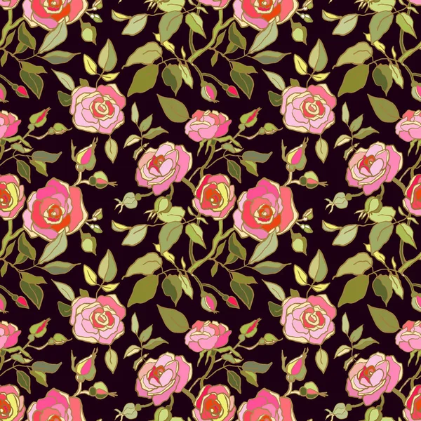 Lindo Patrón Floral Rosas Rosadas Flores Impresión Sin Costuras Con — Vector de stock