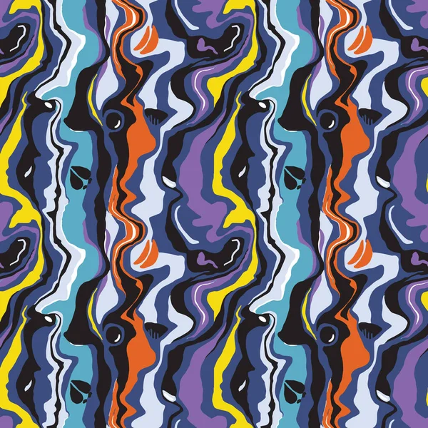 Мраморный Бесшовный Рисунок Абстрактный Трехцветный Фон Синего Красного Фиолетового Цветов — стоковый вектор
