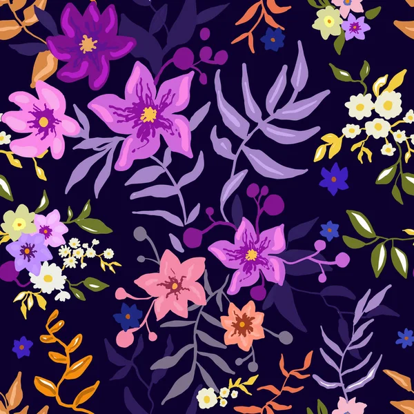 Patrón Floral Tropical Colorido Gráfico Floral Vector Patrón Sin Costuras — Vector de stock