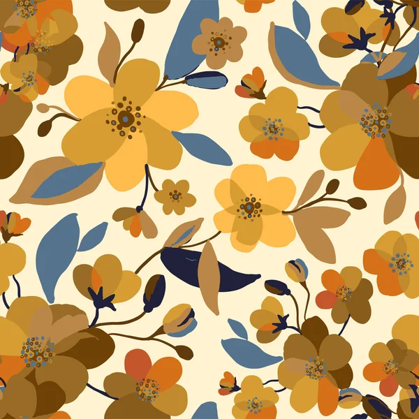 Patrón Flores Otoño Sin Costura Vectorial Con Ramos Amarillos Ramas — Vector de stock