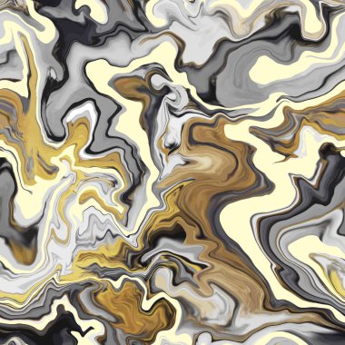 Mermer desenli, kusursuz desen. Gümüş, kahverengi, altın, bej duman soyut arka plan. Kusursuz sıvı sıvı. Ebru tarzı etki. Su mürekkebi izi. Vektör.