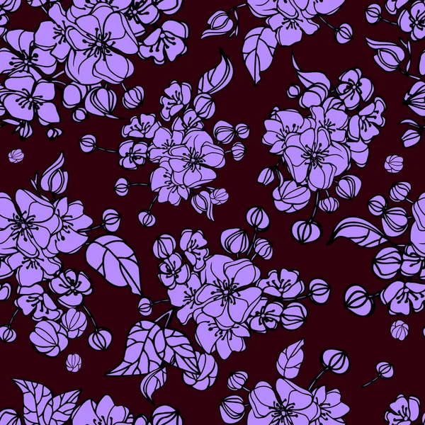 Élégant Motif Floral Sans Couture Rose Pourpre Dessiné Main Sur — Image vectorielle