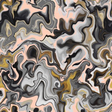 Mermer desenli, kusursuz desen. Gümüş, kahverengi, altın, pembe duman soyut arka plan. Kusursuz sıvı sıvı. Ebru tarzı etki. Su mürekkebi izi. Vektör.