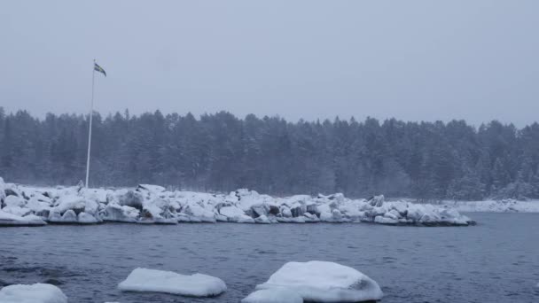 Linea costiera del mare baltico svedese in inverno — Video Stock