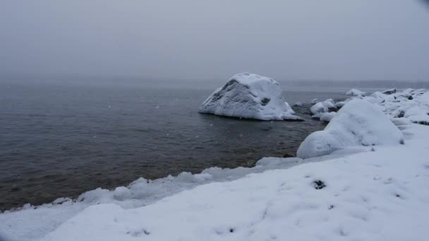 Costa do mar Báltico no inverno coberto com neve e gelo. Suécia — Vídeo de Stock