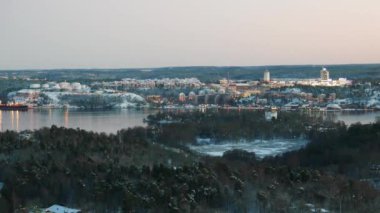Gece Stockholm havadan görünümü