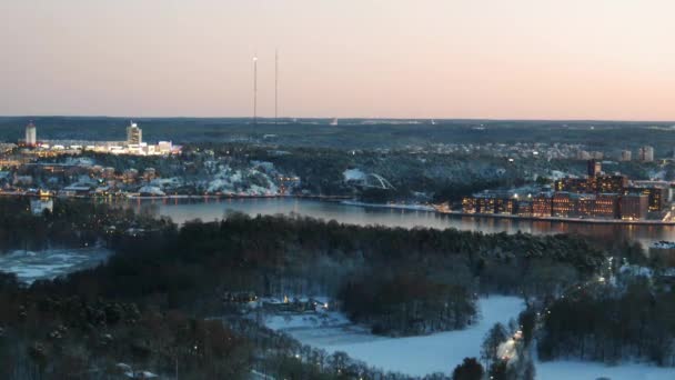 Gece Stockholm havadan görünümü — Stok video