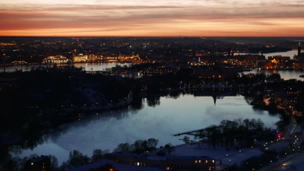 Ніч Стокгольмі пташиного польоту — стокове відео