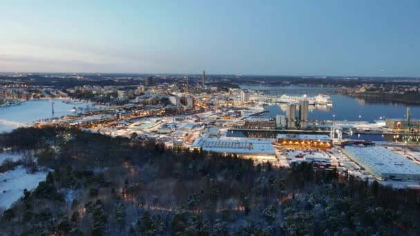 Gece Stockholm havadan görünümü — Stok video