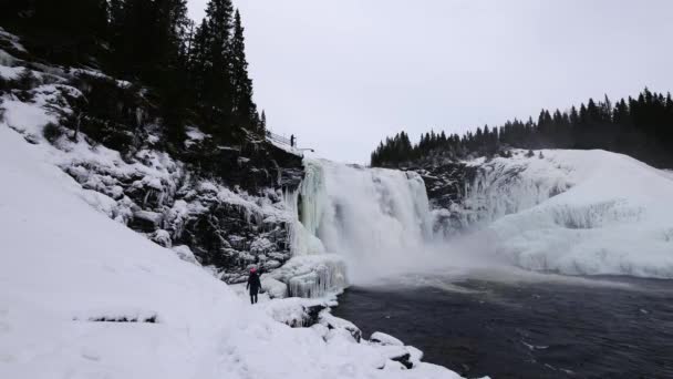 Svezia Cascata di Tannforsen, inverno — Video Stock