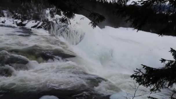Zweden Tannforsen waterval, winter — Stockvideo