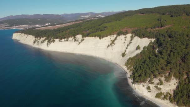 Weiße Klippen, grüner Wald und blaues Schwarzes Meer. Antenne der sonnigen Küste — Stockvideo