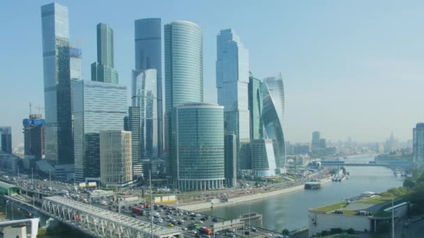 Čas vypršení zaneprázdněné kanceláře Moskva City obchodní centrum — Stock video