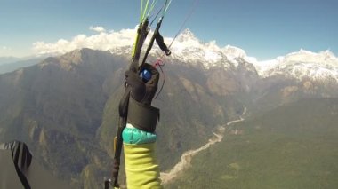 POV gökyüzü Annapurna Pokhara, Nepal, Himalayalar yamaç paraşütü