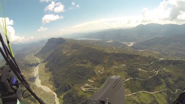POV gökyüzü Annapurna Pokhara, Nepal, Himalayalar yamaç paraşütü — Stok video