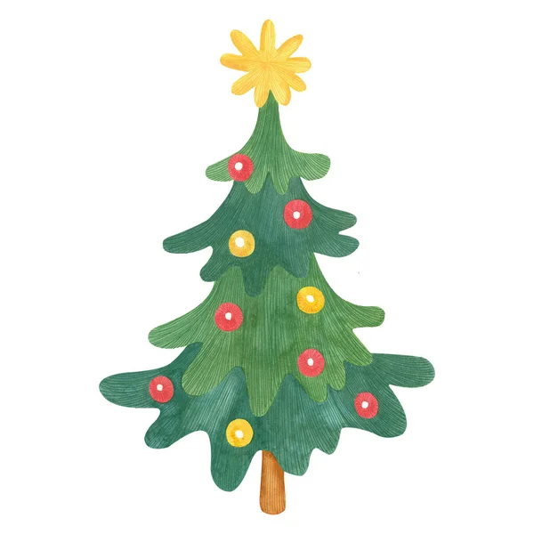 Bonito Árbol Navidad Decorado Con Bolas Navidad Una Gran Estrella — Foto de Stock