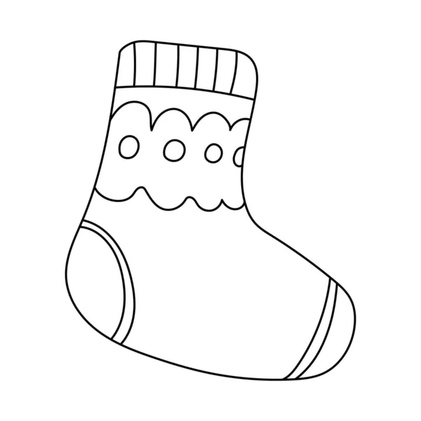 Cute Sock Doodle Sketch Style Isolated Black Outline Hand Drawn — Stock Vector