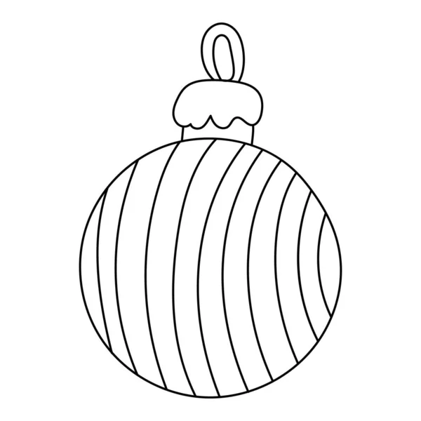Bauble Listrado Desenhado Mão Natal Isolado Branco Ilustração Vetorial Uma — Vetor de Stock