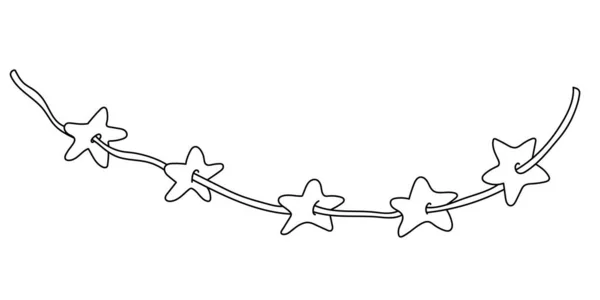Girlanda Świąteczna Ciasteczkami Kształcie Gwiazdy Stylu Szkicu Doodle Wektor Ręcznie — Wektor stockowy