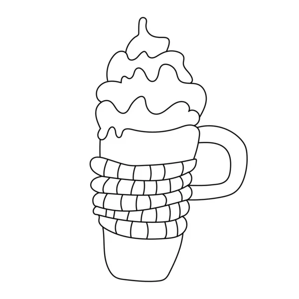 Doodle Mão Desenho Vetor Ilustração Uma Xícara Cappuccino Cacau Decorado —  Vetores de Stock