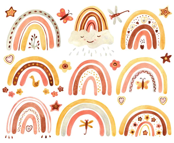 Clipart Acuarela Con Arco Iris Boho Lindo Decorado Con Libélula — Foto de Stock