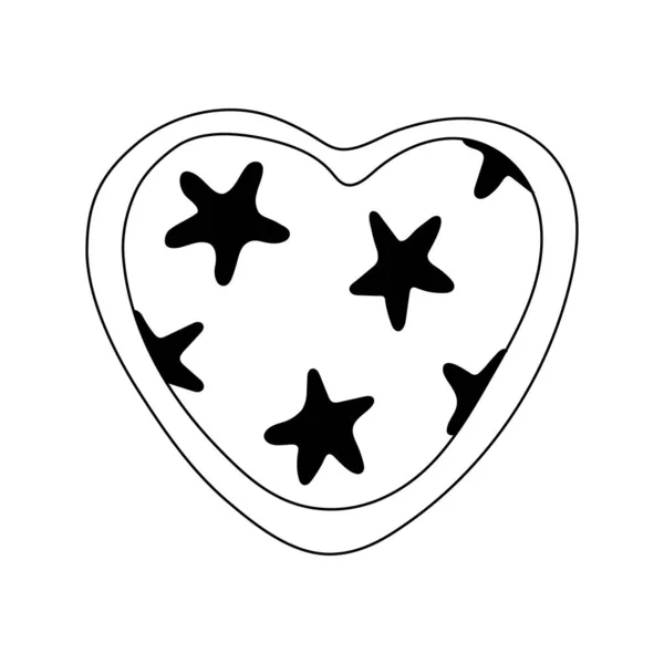 星で飾られた心 バレンタインの日の装飾 白に隔離されたポスターやグリーティングカードのデザインのためのベクトルドアのイラスト ブラックアウトライン — ストックベクタ