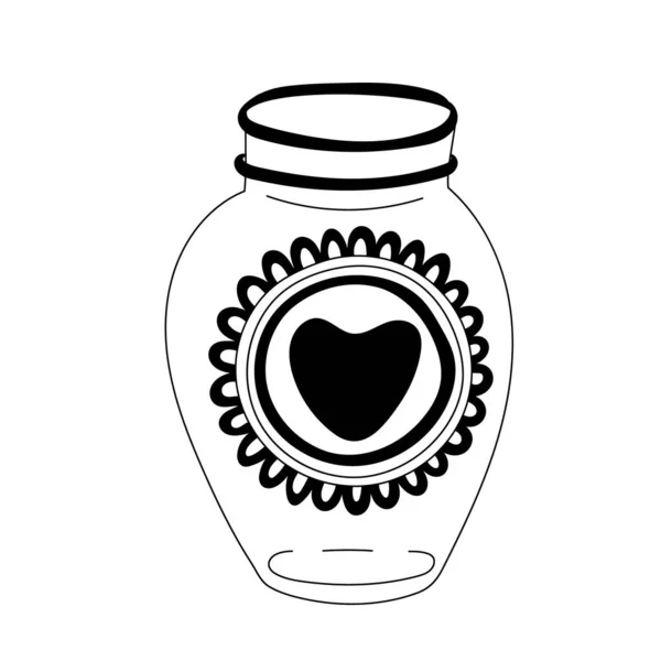 Glasgefäß Mit Herz Verziert Vorhanden Valentinstagsdekoration Vector Doodle Illustration Für — Stockvektor
