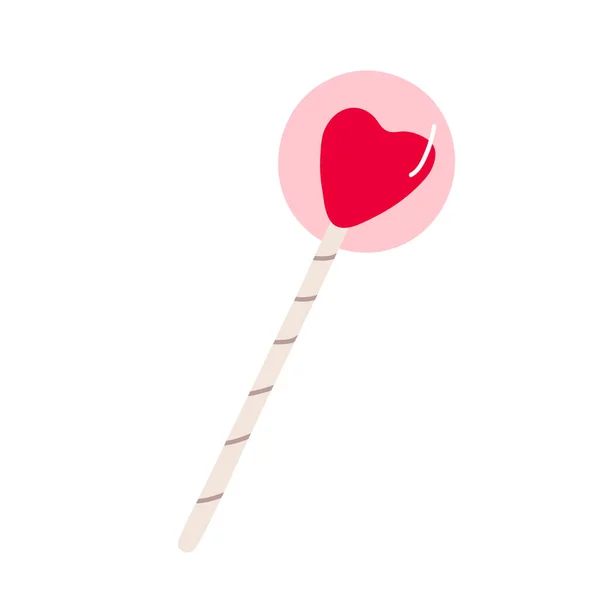 心形棒棒糖 情人节的装饰 用于海报和贺卡设计的矢量插图被隔离在白色上 手绘扁平风格 — 图库矢量图片