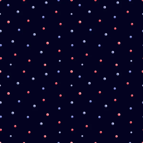 Watercolor seamless pattern with pearls or polka dots on dark background. Great for fabrics, wrapping papers, wallpapers, covers. Hand painted illustration. Blue and red colors.