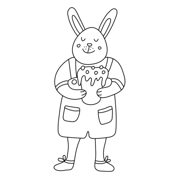 Komik Gülümseyen Bir Erkek Tavşan Paskalya Pastalı Bir Tavşan Cebi — Stok Vektör