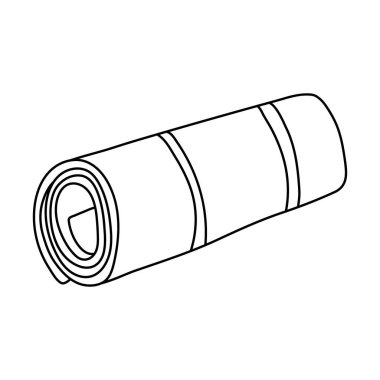 Beyaz arkaplanda karalama tarzında katlanmış bir paspasın el çizimi vektör çizimi. İzole edilmiş siyah çizgiler. Kamp ve turizm ekipmanları.