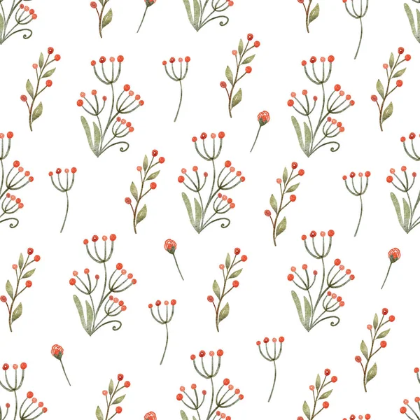 Bezešvé Vzory Rostlinami Bobulemi Ručně Malované Akvarel Ilustrace Bílém Pozadí — Stock fotografie